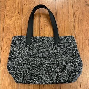 The SAK Women's Fairmont Crochet Tote Shoulder Bag Navy Blue White Purse Zipper